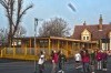 Girls playing netball outside their eco-classroom at Dulwich Hamlett Junior School